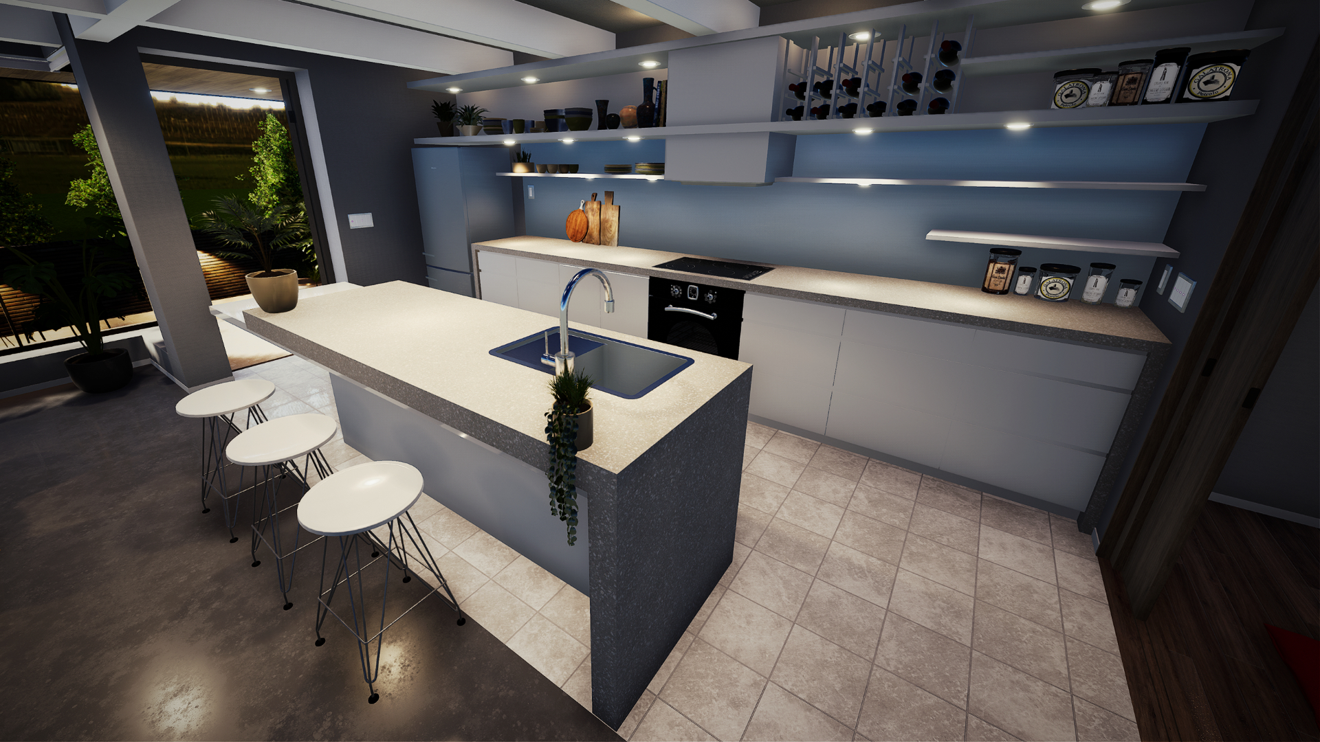 Virtual Showroom VR Kitchen Design Marble Benches