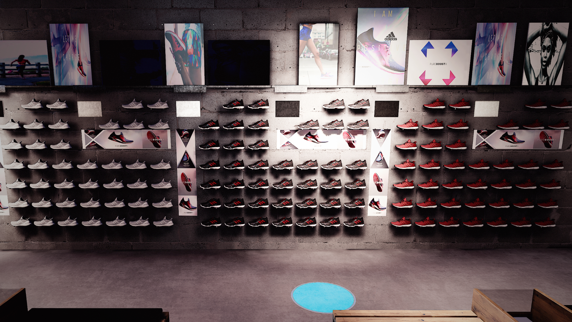 the virtual footwear wall adidas